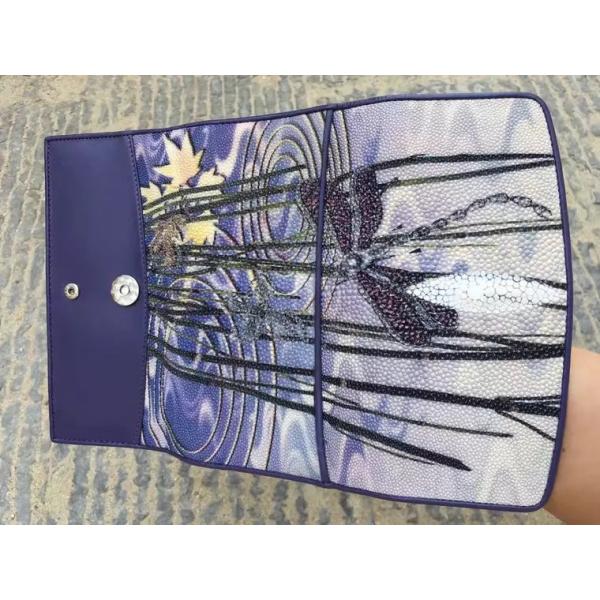 Authentic Stingray Skin Female Long Flower Trifold Wallet Genuine Leather Lady Large Clutch Bag Women Floral Coin Purse
