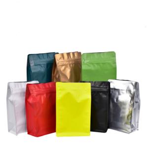 China Eight-sided zipper bag flat bottom black aluminum foil k bags stand up pouches for air valve coffee bean wholesale on sale