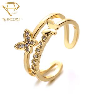Prong Setting Butterfly Personalized Silver Ring 24K Gold Plating