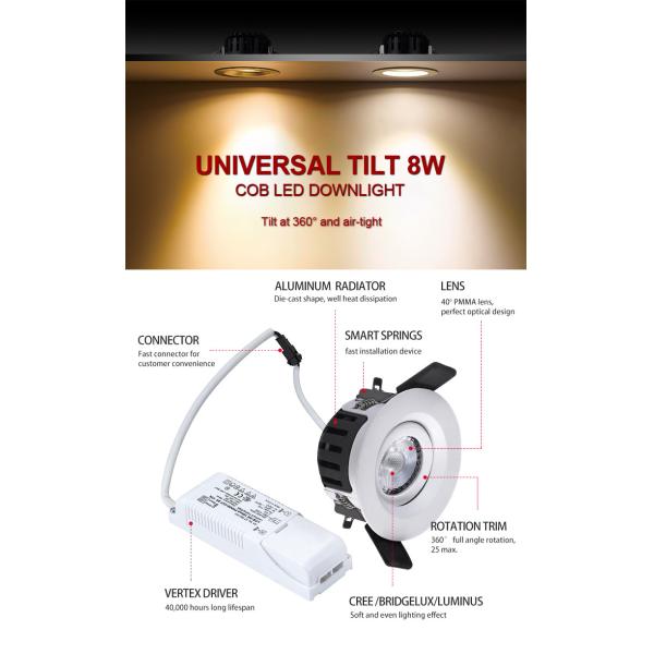 Residential 8W Tilt LED Downlight Round IP44 Bathroom Spotlights