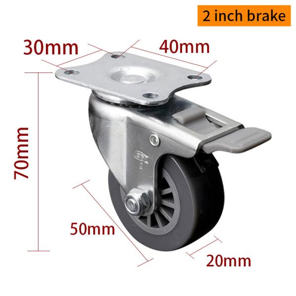 Grey Miniature Caster Wheels 2 Caster Wheels With Brakes 262P-73