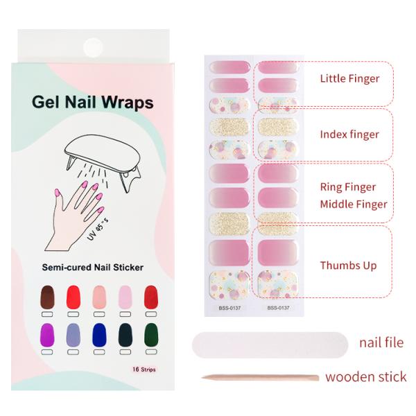 Eco-friendly Nail Wrap Supplies Self-adhesive Korean Gel Polish Strips for Custom Logo
