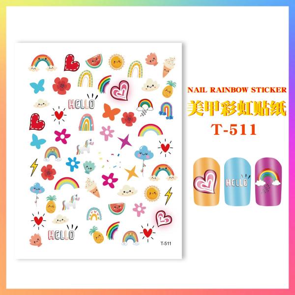 Summer Rainbow Cartoon Style 2D Stickers with Adhesive Backing in Multicolor Pattern