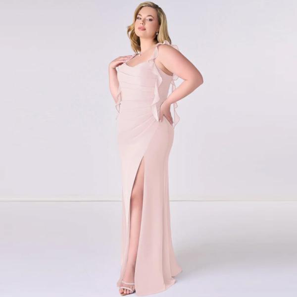 Perfect Chiffon Long Mermaid Bridesmaid Dress Sweetheart Floor-Length Ruffles Front Split Slit Spaghetti Straps Backless