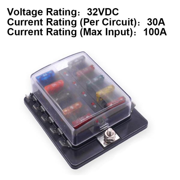 Automotive 10 Circuit Way ATO ATC Style Blade Fuse Block For Car Boat RV