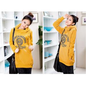 Girls / Ladies Hooded Sweatshirts , Black / Yellow / White Cotton