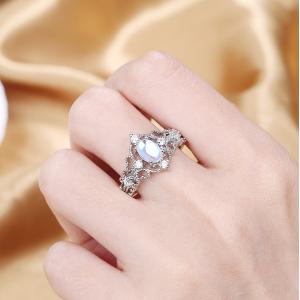 Adjustable Moonstone Personalized Silver Ring Nickel Free