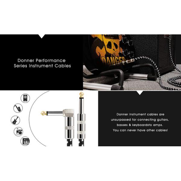 3M Right Angle Braided Metal 6.35mm 1/4 TS Jack Audio Electric Guitar Effect Instrument Bass Amp Patch Lead Cable