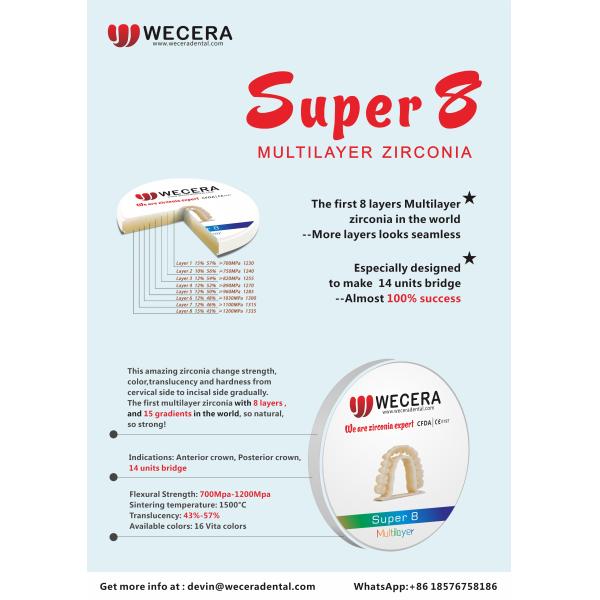 57% Translucency Multilayer Zirconia Block Dental Ceramics 1200 Mpa 8 Layers