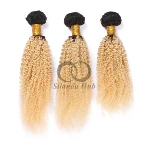 #T1B/613 Bleached Blonde Kinky Curly Remy Human Hair Bundles Sew In Weave