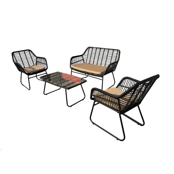 CE BSCI Black Steel Plating PE Rattan Outdoor Woven Coffee Table Chair Sofa