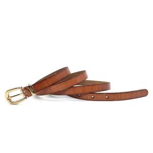 1.5cm Women's Fashion Split Leather Belts With Croco Embossed Design Brown Color