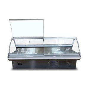 Horizontal Curved Stainless Steel Glass Cooked Food Display Freezer Fridge