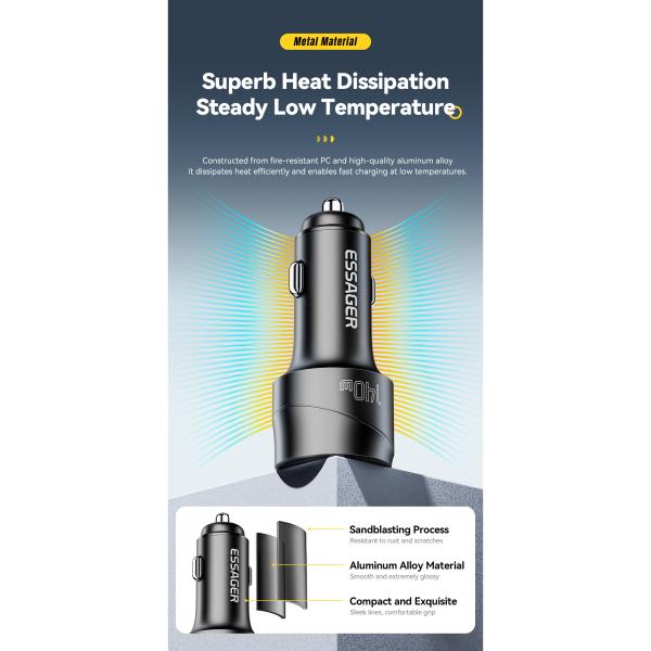 ESSAGER ES-CC19 Series 140W Car Phone Charger The Essential Car Charger with FCP Function