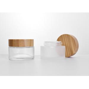 50ML GlASS EMPTY JARS WITH WOODEN LID,BAMBOO CAP SKINCARE LOTION COMESTIC