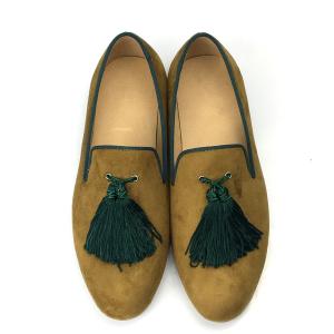 Yellow Mens Velvet Loafers Shoes Customized Pointed Toe Leather Loafers