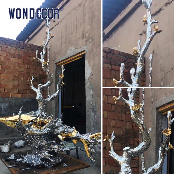 Metal Art Casting Stainless Steel Sculpture Wave Shark Tree