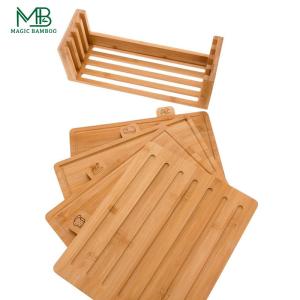 Bamboo cutting board set 4 coded with stand