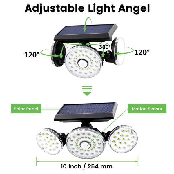 Porch Patio 16W 300LM ABS Solar Motion Sensor Wall Light Three Head