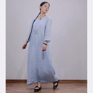 160gsm Ready Made Garments Pure Linen Tall Dress Long Sleeve Ankle Length