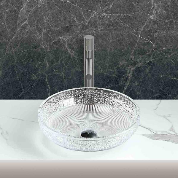Buy 400*400*130mm 1 Hole Glass Vessel Basins Modern Drain Location Center at wholesale prices
