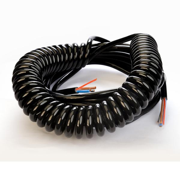 PE Jacket Eu Retractable Coiled Power Extension Cord Oxygen Free Bared Stranded Copper Conductor 3 Core Spring Wire White Black