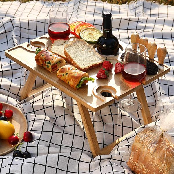 Outdoor Engraved Bamboo Folding Tray Table For Picnic Desk Camping