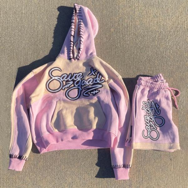 Custom Streetwear Embroidered Patch Logo High Quality Sports Two Piece Set Jogging Tracksuit Shorts Pants and Hoodie Set for Men