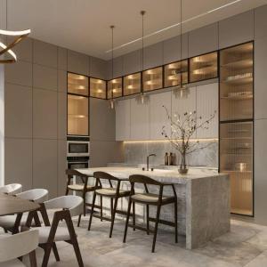 China European Frameless Design Modular Kitchen Cabinets High-End Black Glossy Paint with Soft Closing Drawers on sale