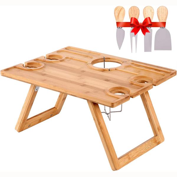 Outdoor Engraved Bamboo Folding Tray Table For Picnic Desk Camping