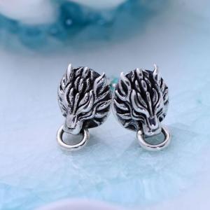 925 Black Silver Lion Unisex Design Stud Earrings(XH056786W)