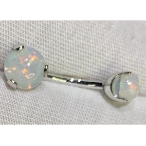 16g White Opal Stud Earrings Round Sharp 8mm 3/5 Inches Dimension