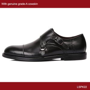 Black Mens Monk Strap Shoes , Goodyear Leather Shoes With Buckle