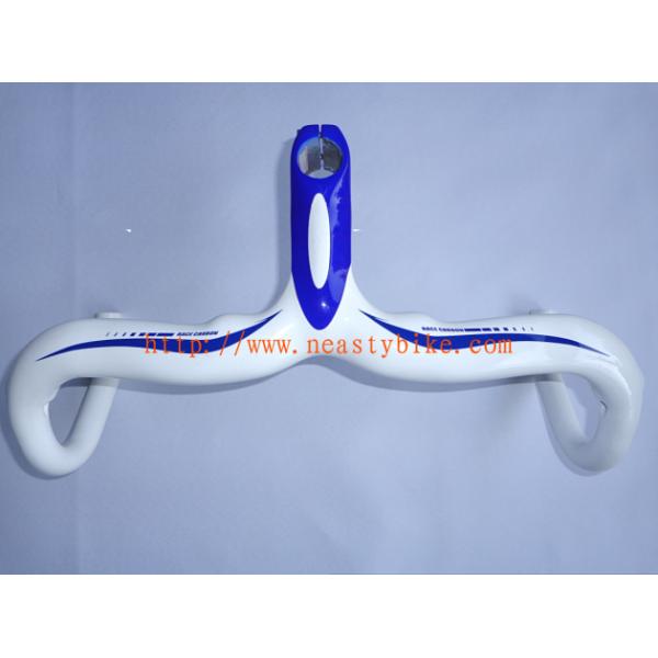 HB-NT13 Full Carbon White+Blue Road Bike/Bicycle Handlebar with integrated Stem
