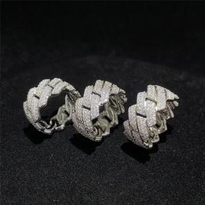 Silver Moissanite Eternity Ring Cuban Link Chai Band Cut 18K Gold Claw Setting