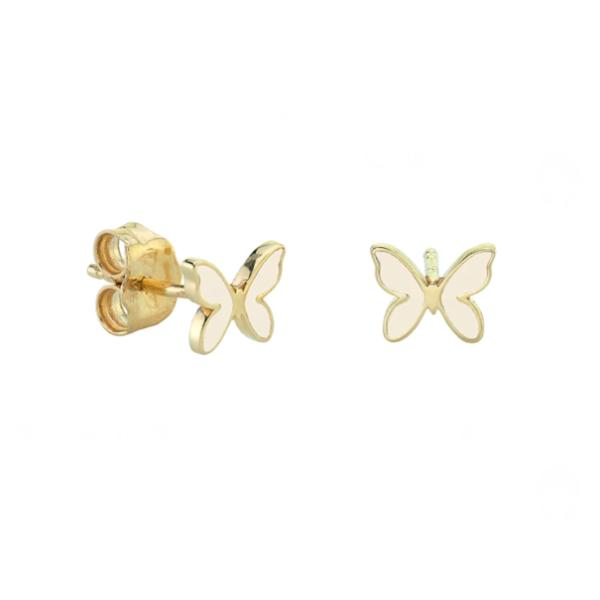 Tiny White Enamel Butterfly Shaped 925 Sterling Silver Stud Earrings with Express Shipping