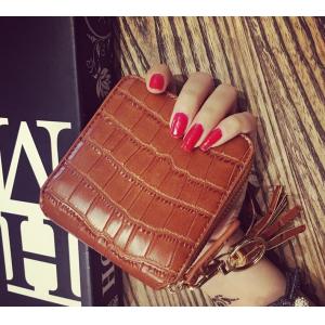 Square wallet crocodile pattern cowhide tassel short paragraph two fold