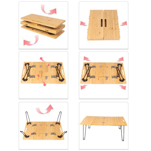 Park Outdoor Picnic Barbecue Bamboo Wooden Board Mdf Small Portable Folding Camping Table with Metal Leg
