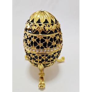 Decorative Earring Ring Trinket Holder Box Hand Painted Faberge Egg Style Hinged