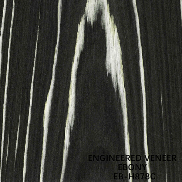 Man Made Ebony Wood Veneer Flat Cut Crown Grain H878C Black And White Color For