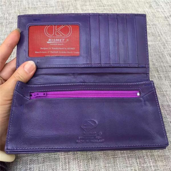 Unisex Style Authentic Real Stingray Skin Women Long Wallet Female Purple Thin Clutch Bag Genuine Leather Card Purse