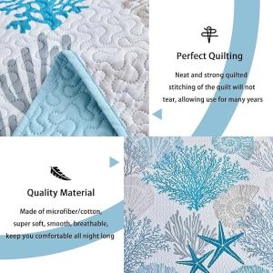 Coastal Full Queen Reversible Microfiber Quilt Set with 2 Shams