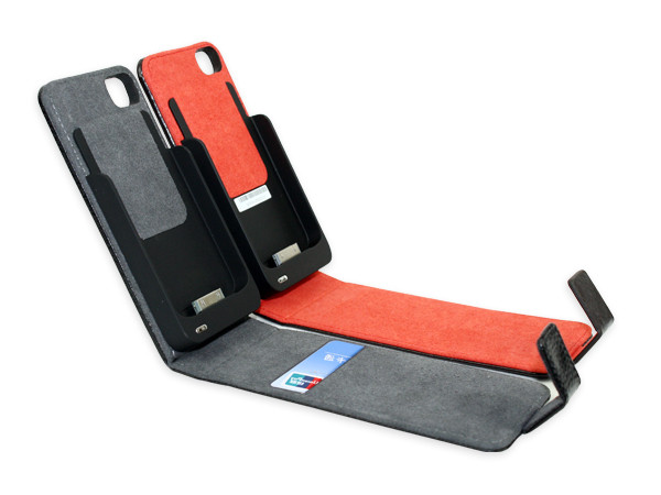 Foldway design black Leather iphone 4 extended Battery Case For iPhone 4s