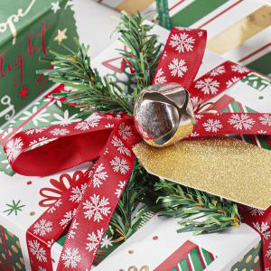 Custom gold foil printed gift polyester satin ribbon with logo