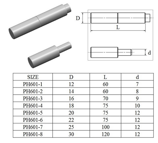 Welding hinge piston hinge PH601, size:12- 20, self color, material iron
