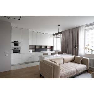 EB Modern Contemporary White Kitchen Cabinets With Dinning Table