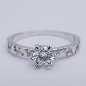 China Blank Carve Design Silver Cubic Zirconia Rings / Real Silver 925 White Gemstone Ring on sale