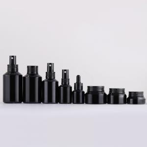 Quality 15ml 30ml 60ml 120ml 200ml Matte Black Slant Shoulder Glass Cosmetic Lotion Pump Bottles 15g30g50g100g Glass Cream Jars for sale