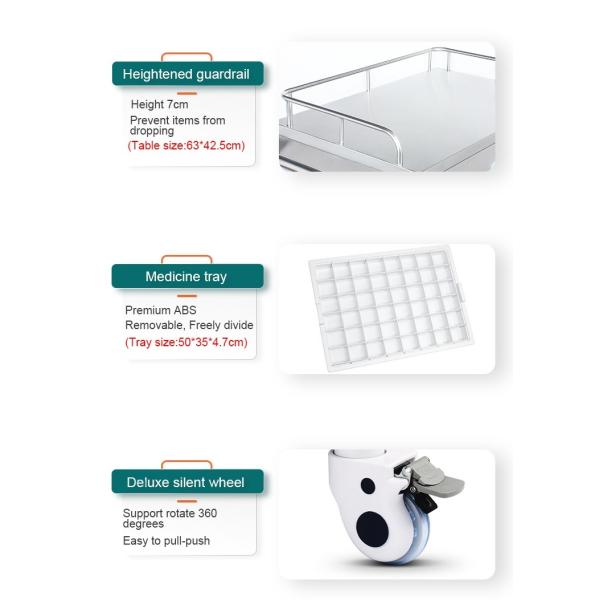 Hospital 2 Drawers And 1 Cabinet Stainless Steel Medical Medicine Trolley