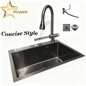 Food-Grade 304/316 Stainless Steel Single Bowl Sink with Cup Washer and Hand